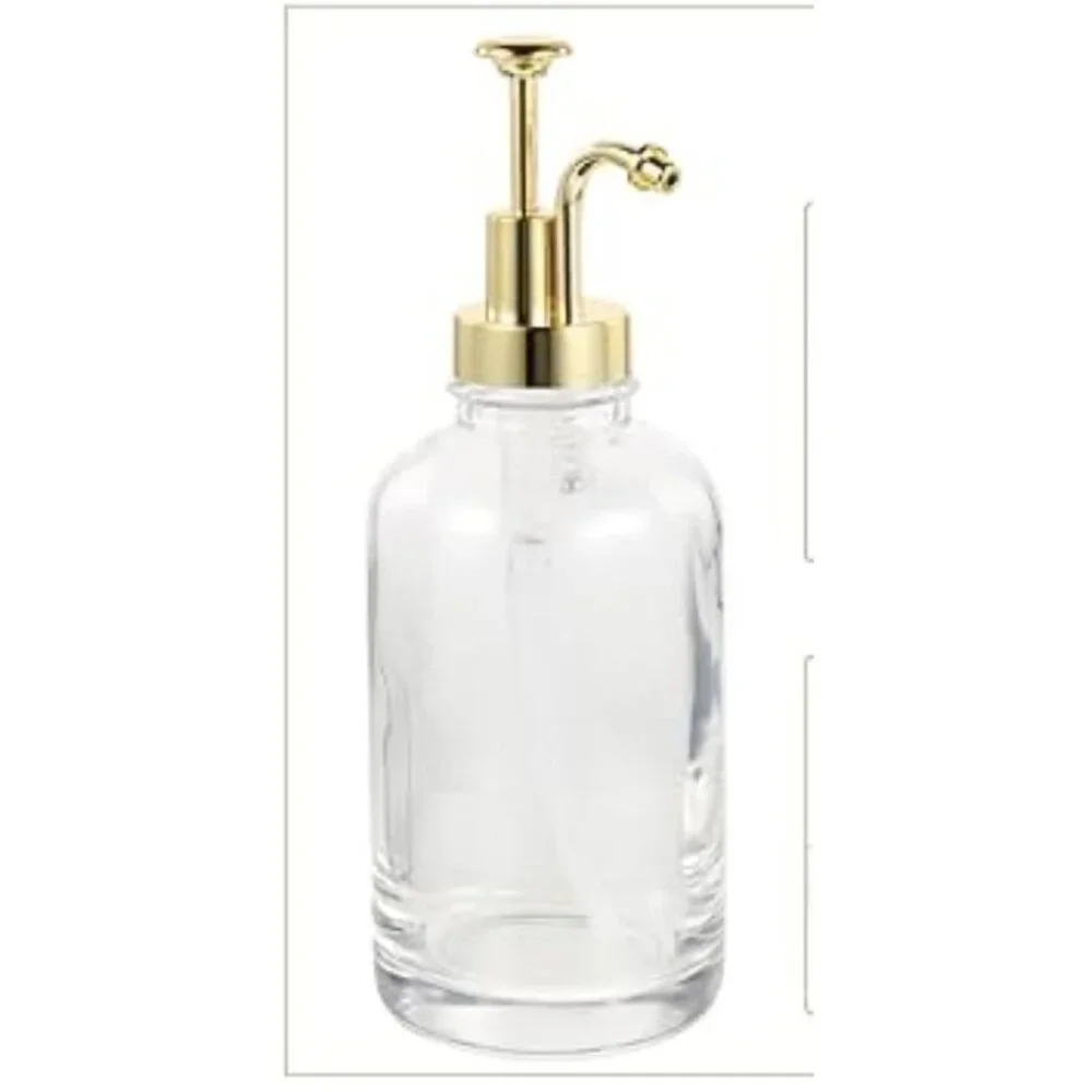 Glass Pump Dispenser With Gold Lid For Soap & Lotion